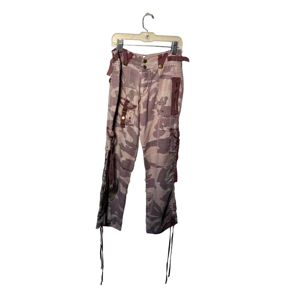 Vintage Ba-Nane Camouflage Cargo Pants With Embroidered Dragon Design Adjustable